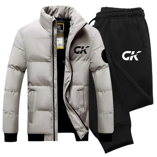 Men's Zipper Jacket Tracksuit Casual Suit + Black sweatpants 2pc