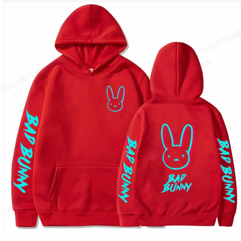 Bad Bunny Hoodies Rabbit Print Men Woman Streetwear Hip Hop Hoodie